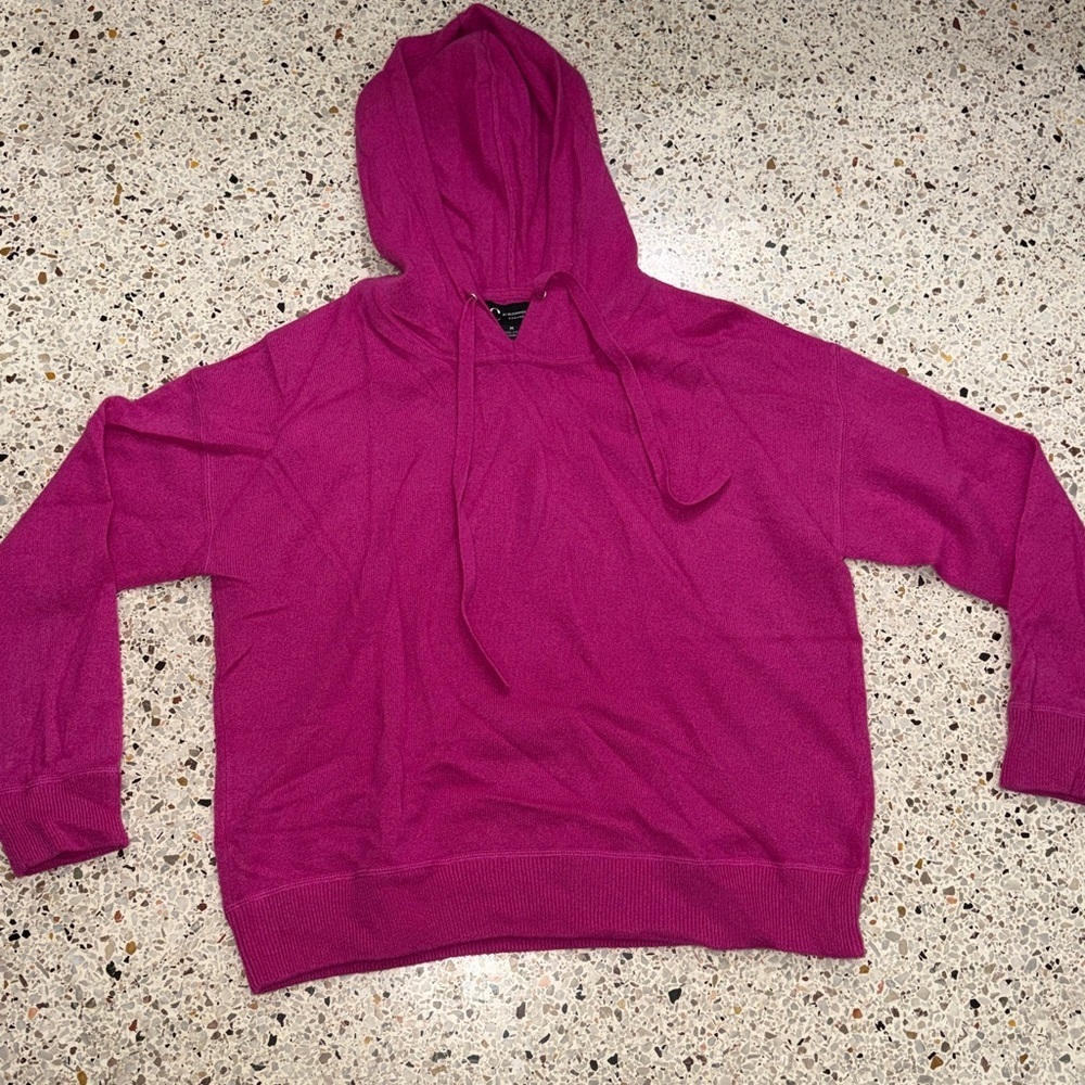 C by Bloomingdale’s 2 ply cashmere sweater hoodie hood hot pink medium m - Picture 2 of 5